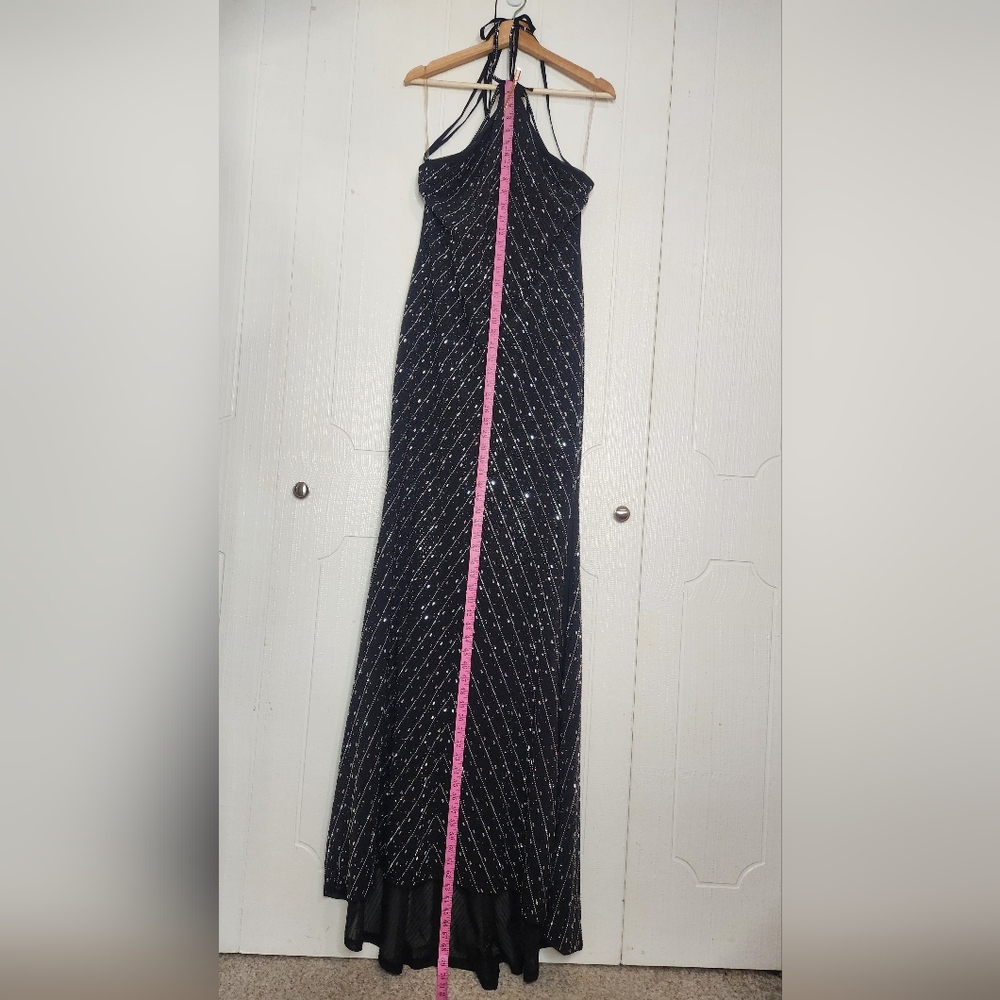 Black Silver Rhinestone Mermaid Bodycon Strappy Evening Gown - Picture 7 of 10